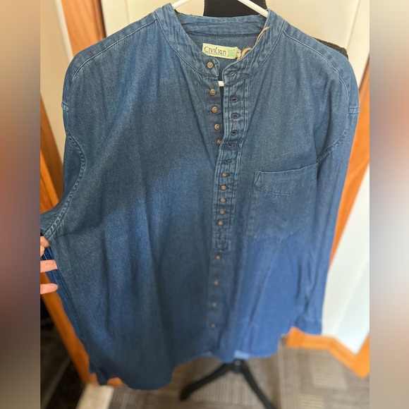 NWT retro Civilian Heritage traditional Irish Grandfather Shirt. M denim - Picture 11 of 16